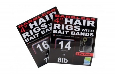 Preston Innovations Barbless Hair Rigs with Bait Bands - 4 inch Size 18 to 6lb HALF PRICE
