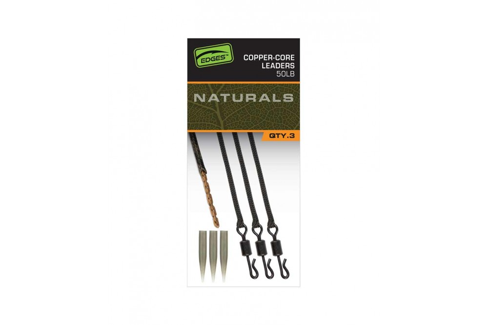 Fox Edges Naturals Leadcore Leaders 50 Lb – 3 Pezzi Da 75 Cm Con Antigroviglio + Kwik Change