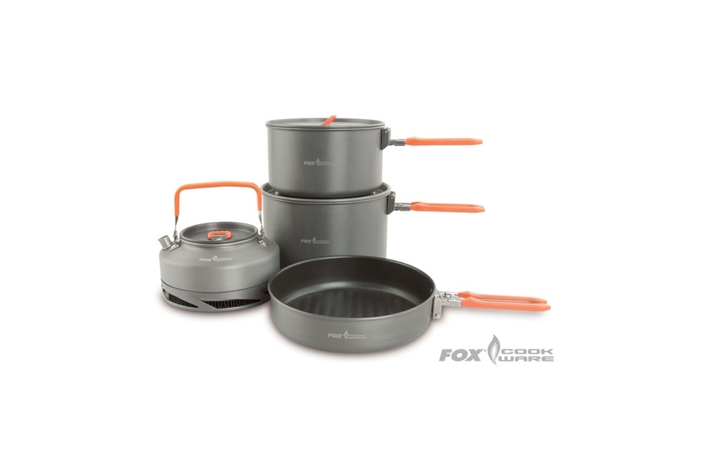 Medium 3 Piece Pan & Kettle Cookset Fox Carp Fishing Cookware Range Cook Set 